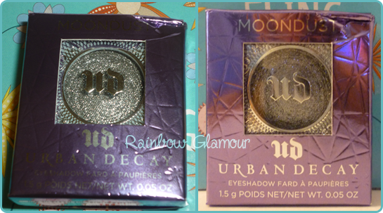 Moondust Eyeshadow in Moonspoon by Urban Decay Left: with flash || Right: without flash